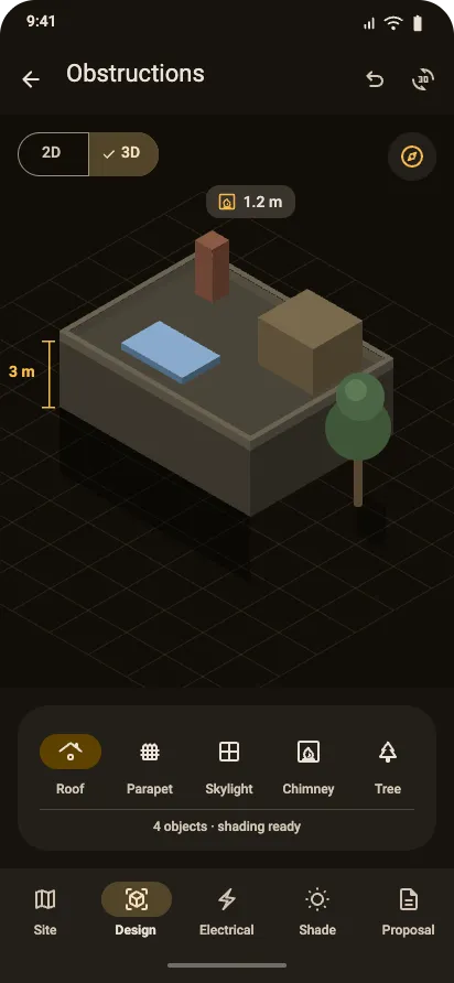 Obstructions screen of the Powertrip mobile app