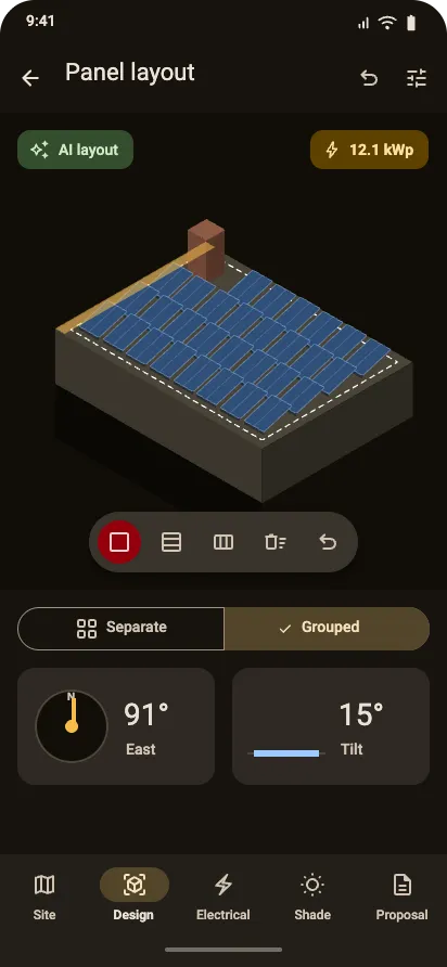 AI layout screen of the Powertrip mobile app