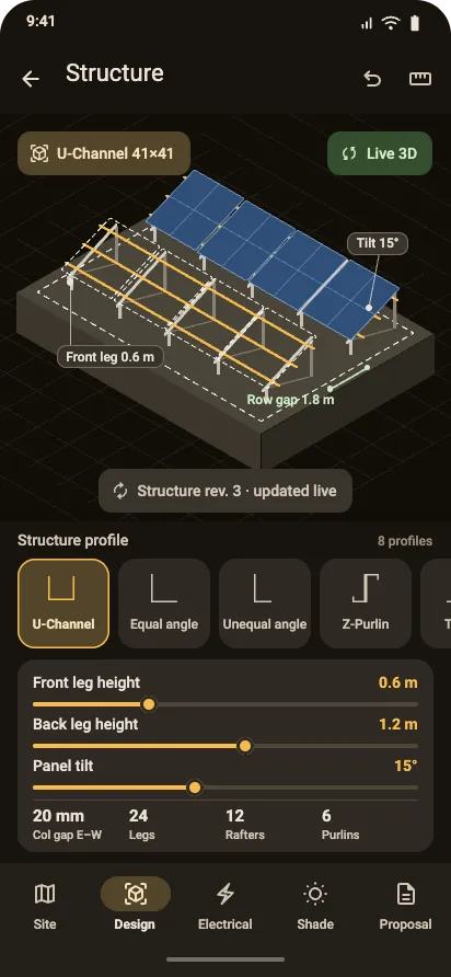 Structure screen of the Powertrip mobile app