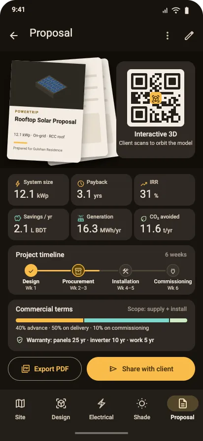 Proposal screen of the Powertrip mobile app
